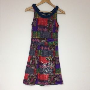 Desigual Multicolor Tribal Butterfly Embroidered Braided Mini Dress Size S Boho